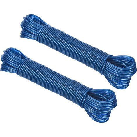 Kunststoffbeschichtete Wäscheleine, 2er-Pack, 3 mm x 20 m, extra starkes Stahlseil zum Wäschetrocknen, zum Aufhängen im Freien, blau (1/5)