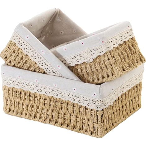 Lot de 3 paniers de rangement tressés pour chambre d'enfant, salle de bain et chambre à coucher - Idéal pour jouets, chaussettes, maquillage et articles ménagers (jaune)