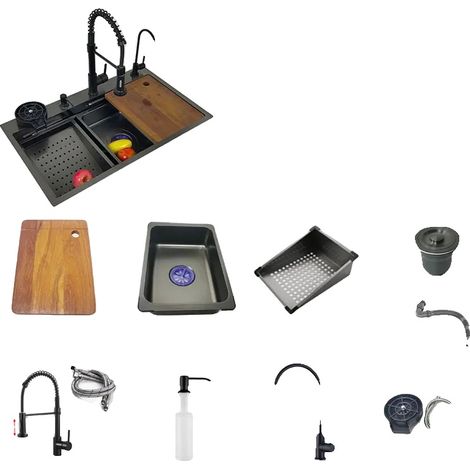 Évier de cuisine en acier inoxydable, grand bol simple, assemblage facile (1/2)