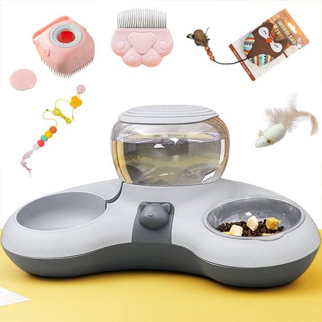 Cat Bowl Double Crescent Bowl with Automatic Water Dispenser - Large Capacity - Great Value Combination (Grey Plus) (1/5)