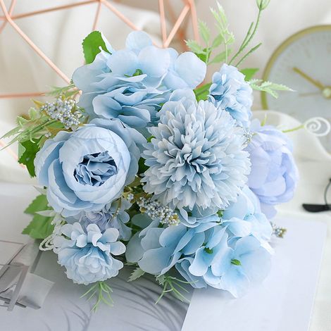 Roses Artificielles - Bouquet de 6 Têtes - Tige en Plastique Souple - Hauteur 31 cm - Pour Décoration Intérieure Extérieure - Mariage Fête Maison (1/3)