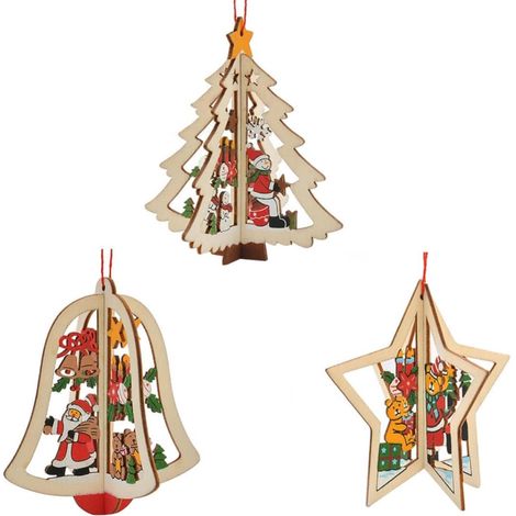 Décorations de Noël en Bois 3pcs Étoiles à Cinq Branches pour Sapin, Ambiance Festive Lumineuse, Matériau Bois Solide, pour Sapin de Noël et Hôtels (1/5)