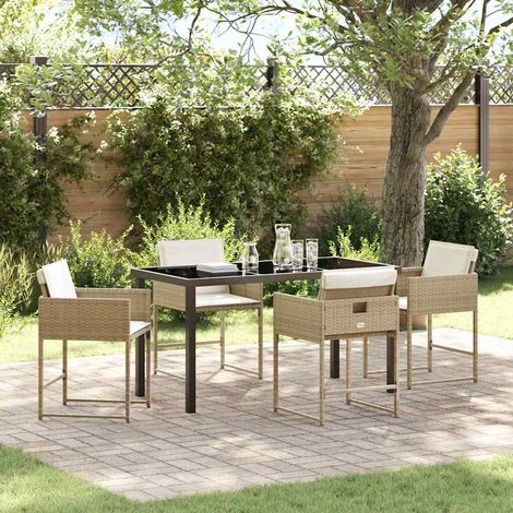 vidaXL Garden Dining Set with Cushion 5 pcs Beige Poly Rattan (1/5)