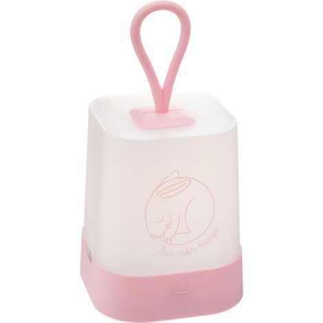 Veilleuse tactile en silicone pour enfant avec poignée motif lapin qui dort LED - Rose - H 16 cm - Livraison gratuite