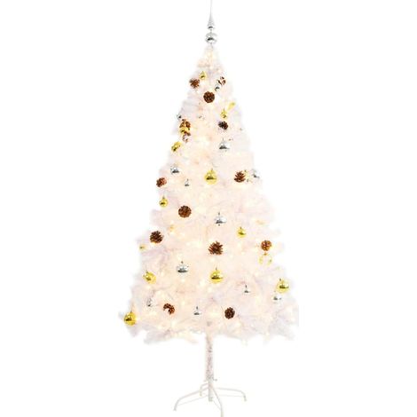 Albero di Natale Albero natalizio Albero festivo Preilluminato con Palline Bianco 180 cm (1/5)
