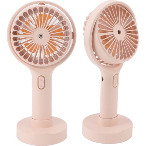 Ventilateur portable avec humidificateur intégré, 3 vitesses, lumière LED, base détachable, mini ventilateur portable et lumière LED rose. (1/5)