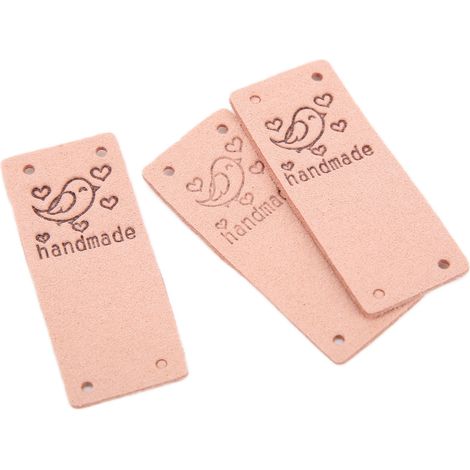 100 étiquettes en cuir PU couleur oiseau, faites à la main, souples, à 4 trous, accessoires de bricolage utiles pour portefeuille et chapeau (rose) (1/5)
