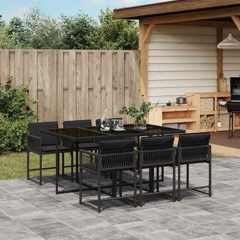 vidaXL Set de comedor de jardín 7 pzas y cojines ratán sintético negro (1/5)