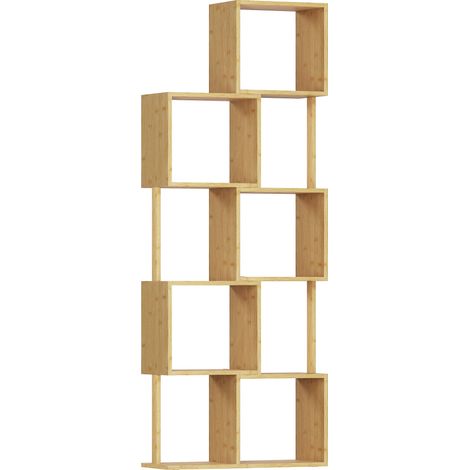 Libreria Moderna Asimmetrica a 5 Livelli 62,5x23x165 cm in Bambù Colore Legno Naturale (1/5)