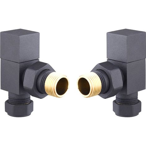 WarmeHaus Square Angled Towel Rail/Radiator Valves Anthracite