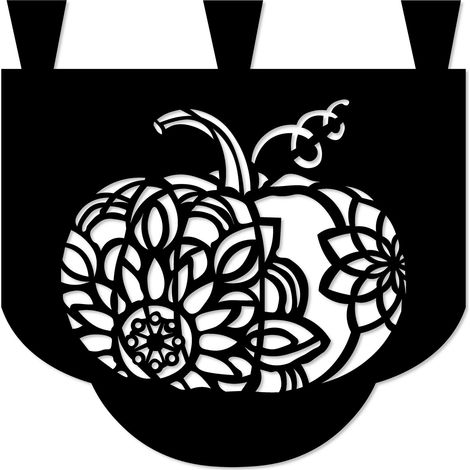 Küchenvorhang D76 mit durchbrochenem Muster, Kürbismotiv, Herbstmotiv, 35 x 35 cm, schwarz