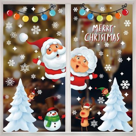 Noël Autocollants Fenetre Noël Stickers Décoration DIY Fenêtres Stickers Porte De Bonhomme De Neige Santa Wapiti Autocollant Grand-mère de Noël Amovibles Statique Autocollants Décalcomanie (1/5)