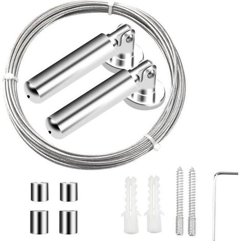 5M Cable Rideaux Acier Inoxydable, Tendeur de câble Race, Fil de Suspension pour Photo, Corde à linge Rideau Fil Extérieur (1/4)
