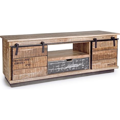 Mobile porta TV "Tudor" in legno di mango per interno 130 x 40 x h 50 cm (1/4)