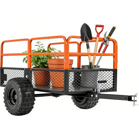 Remorque jardin acier 790L grande capacité, benne basculante tractable ATV UTV tondeuse, transport bois déchets verts jardin, usage extérieur robuste (1/5)
