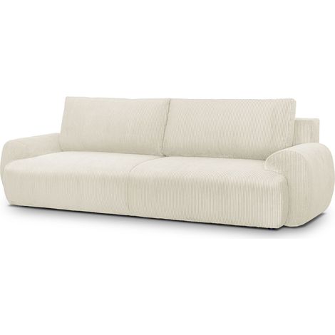 Canapé convertible AUCUNE MILO 3 places tissu velours côtelé beige 254 x 99 x 84 cm (1/5)
