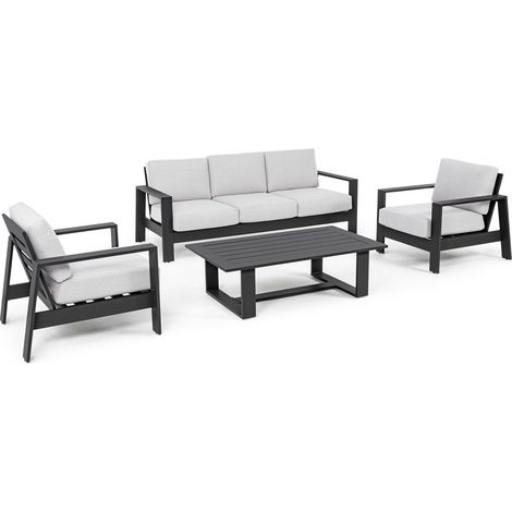 Salotto con poltrone e tavolino "Baltic" struttura in alluminio per veranda e giardino -Naturale (1/4)