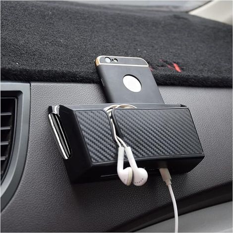 Caja organizadora autoadhesiva para coche, con diseño de fibra de carbono, ideal para guardar el teléfono, las gafas de sol y otros accesorios para el coche, como llaves, monedas y bolígrafos (tamaño (1/5)