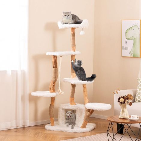 GOPLUS Arbre à Chat 168cm à 6 Niveaux en Bois Massif avec Plateforme, Perchoir, Hamac, Griffoirs en Jute, Arbre à Chats pour Se Reposer, Jouer et Aiguiser, 68x58x168CM (168cm)