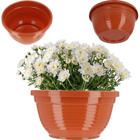 KADAX Schale aus Kunststoff, Blumenschale, Grabschale, rund, 20 cm, Terrakotta