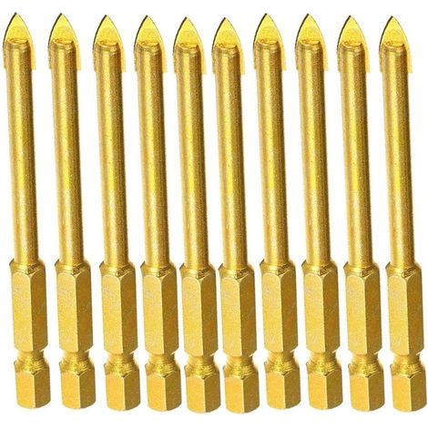 Lot de 10 forets 6 mm en carbure de tungstène avec tige hexagonale plate pour miroir, porcelaine, marbre (1/4)