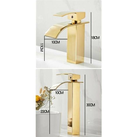 Robinet Robinet monotrou pour bassin chaud et froid de luxe Robinet cascade doré (court)