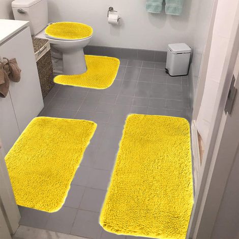 Tapis De Salle De Bain - Lot De 4 - Mousse Mémoire Et Velours Peluche - Absorbant Non Glissant - Lavable En Machine - Noir - 40x80 cm 40x60 cm 40x50 cm 40x38 cm (1/5)