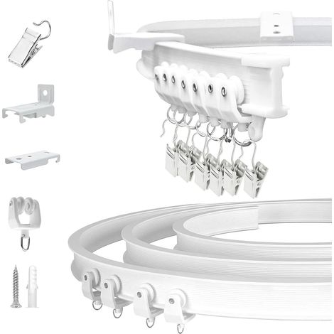 Tringle à rideau pliable pour baie vitrée - 5 m - Flexible - Fixation murale - Système de rail à rideaux robuste - Séparateur de pièce de camping-car - Rails à rideaux et raccords (1/5)