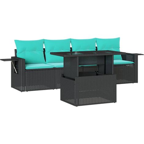 5-teiliges Gartensofa-Set mit Kissen, schwarzes Polyrattan vidaXL (1/5)