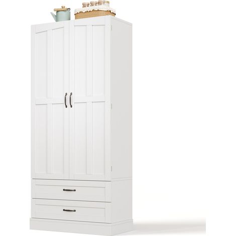 CHICFURN Meuble de cuisine haut blanc 80x37,5x180 cm avec 3 étagères coulissantes, 2 tiroirs, double porte et rangements de porte, buffet garde-manger MDF (1/5)