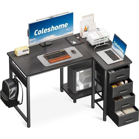 Eckschreibtisch L Form 4 Schubladen Computertisch 100 × 70 cm Schwarz (1/5)