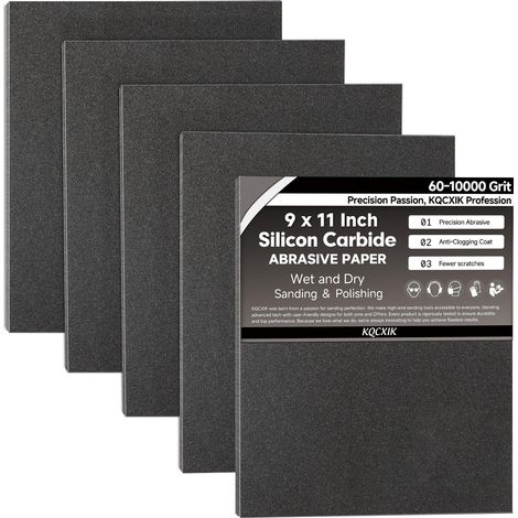 Lot de 12 feuilles de papier abrasif grain 180 - 22,9 x 27,9 cm - Dos flexible importé - Abrasif en carbure de silicium noir - Pour le travail du bois, l'automobile (1/5)