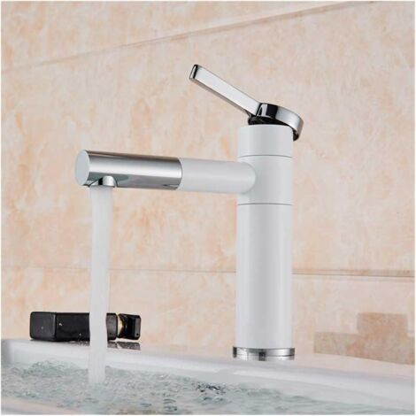 Simple and contemporary black cylindrical bathroom sink tap, Basin mixer tap - White-Chrome, 20cm (1/4)