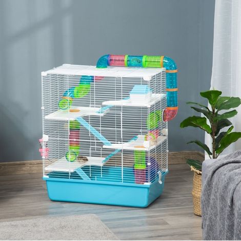 Gabbia per piccoli animali con rampa, ruota, beverino e mangiatoia, 5 livelli, 59 x 36 x 69 cm (1/5)