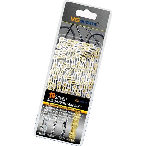 Catena per bicicletta, acciaio ad alto tenore di carbonio, compatibile con più velocità, 10 velocità oro argento (1/2)