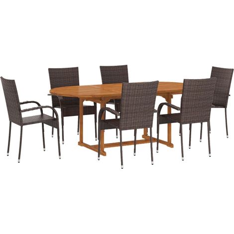 Maison Exclusive - Set Mobili da Pranzo Giardino 7 pz in Polyrattan Marrone