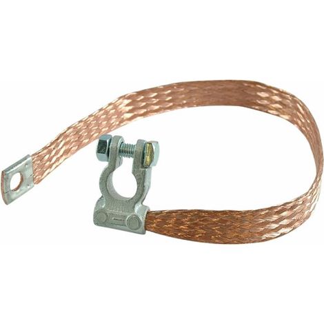 Treccia di massa con morsetto batteria polarità negativa sezione 50mm² lunghezza 500mm occhiello ø 12,5mm (1/2)