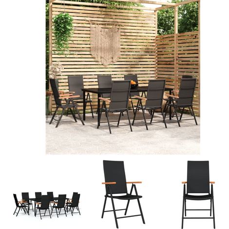 Gartenstühle - vidaXL 9-tlg. Garten-Essgruppe Schwarz - Gartenstuhl (1/5)