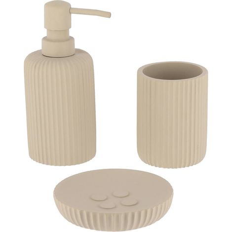 Set de vaso dispensador de jabón y jabonera en poliresina rayada - topo - Tendance (1/2)
