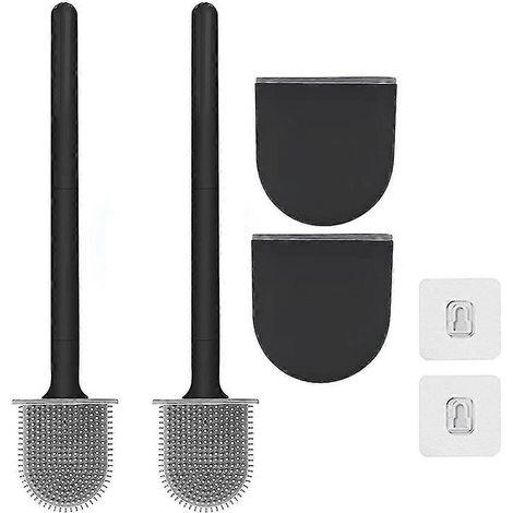 Brosses de toilette et supports de qualité supérieure, lot de 2, fixation murale (sans perçage), nettoyant en profondeur en silicone (1/5)