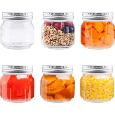 Tarros de cristal, 6 tarros de cristal con tapa, perfectos para guardar comida de bebé y loncheras (250 ml). (1/5)