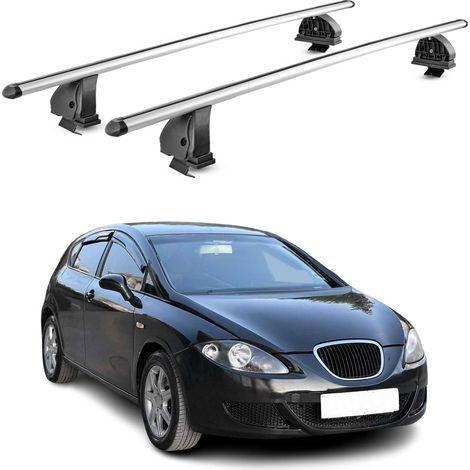 OMAC Aluminium Dachträger Querträger für Seat Leon II 2005-2012 – TÜV / DIN 75302:2019 – Abschließbar – T-Nut – Max. 75 kg – 2 Stangen – Silber (1/5)