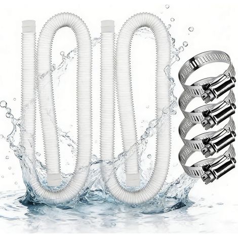2 Pièces Tuyau Piscine 32mm,149,9cm Tuyau Piscine avec 4 Pinces Métalliques,pour Pompe à Filtre Eau Arrosage Bassin Piscine Hors Sol,pour Intex 530 GPH et 1000 GPH(Blanc) (1/5)
