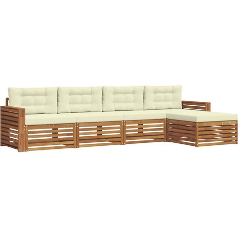 Conjunto de sofás de exterior con cojín 5 pcs Natural y Crema vidaXL (1/5)