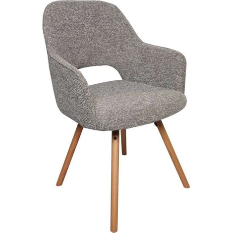 Pack de 2 sillas de comedor giratorias RIMOR de 87,5x60x55 cm, tejido gris, patas madera natural (1/4)