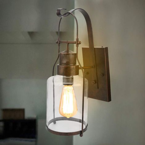 Applique murale noire – E27/E26 – fer pur + verre brillant – LED – chambre / couloir / bar / café – couleur rouille (1/3)