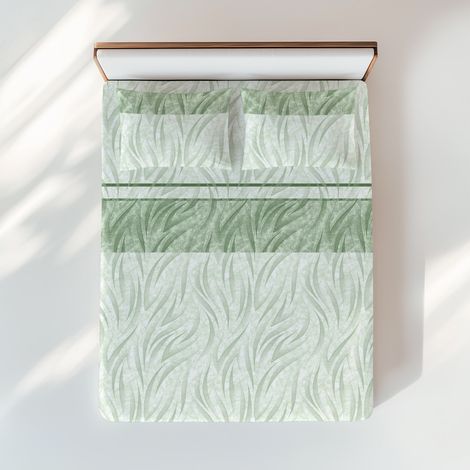 Ensemble de draps incurvés verts - Imprimé moderne 100 % coton - Respirant et lavable - Fabriqué en Italie 2 PLACES