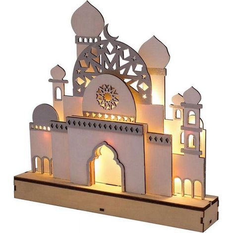 Veilleuse LED en bois en forme de C pour l'Aïd al-Fitr, décoration intérieure pour le Ramadan musulman, décoration pour fête musulmane islamique, articles de fête.