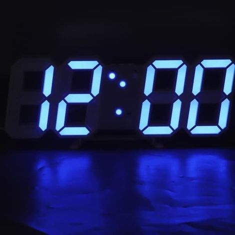SABIR-Horloge murale QIILU (blanche) - Réveil numérique avec minuteur - LED 3D - Blanche (1/4)