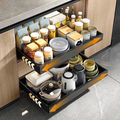 Tiroir télescopique extensible pour cuisine, armoire de cuisine, noir, 31-52 cm l x 43 cm P x 7,5 cm H (1/5)